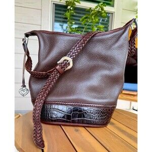 Brighton Brown Leather Bucket Bag Croc Embossed Crossbody Vintage Purse
